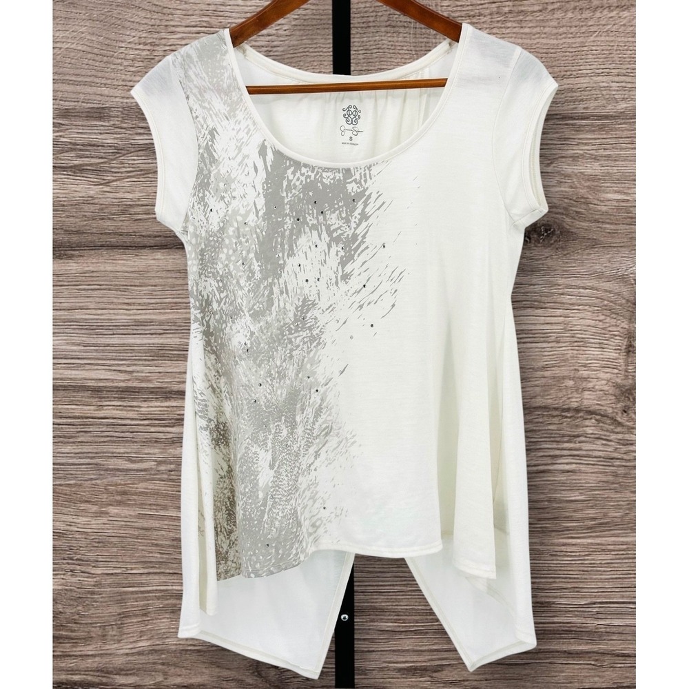 Jessica Simpson Jordana T-Shirt Split Back Ivory Jersey Cap Sleeve Women's Small